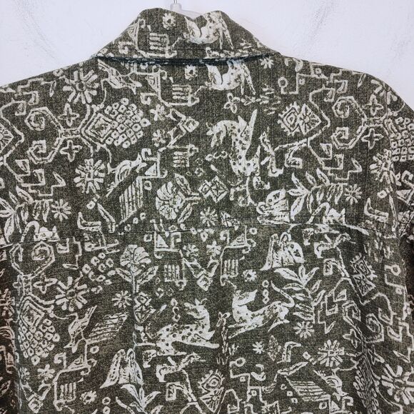 Bill Blass Aztec Hawaiian Shirt Mens XL Green 100% Cotton Button Front Aloha - Picture 10 of 13
